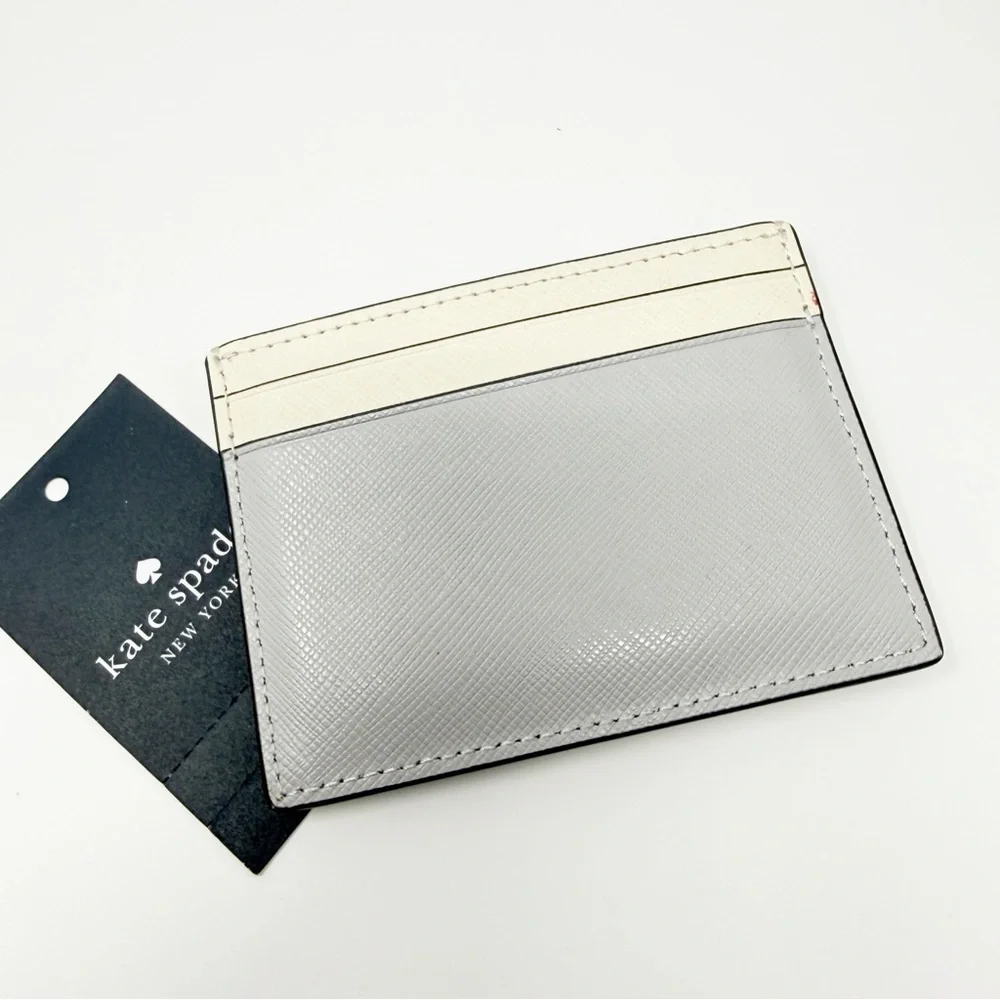 Kate Spade Madison Colorblock Saffiano Leather Slim Cardholder Cream/Plat. Gray